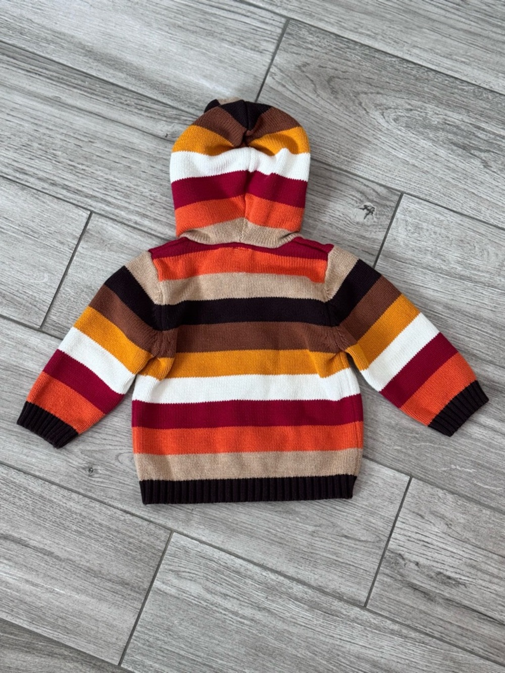 Baby GAP Striped Hooded full Zip-Up Sweater Pockets Size 9-12 Month - Picture 5 of 7
